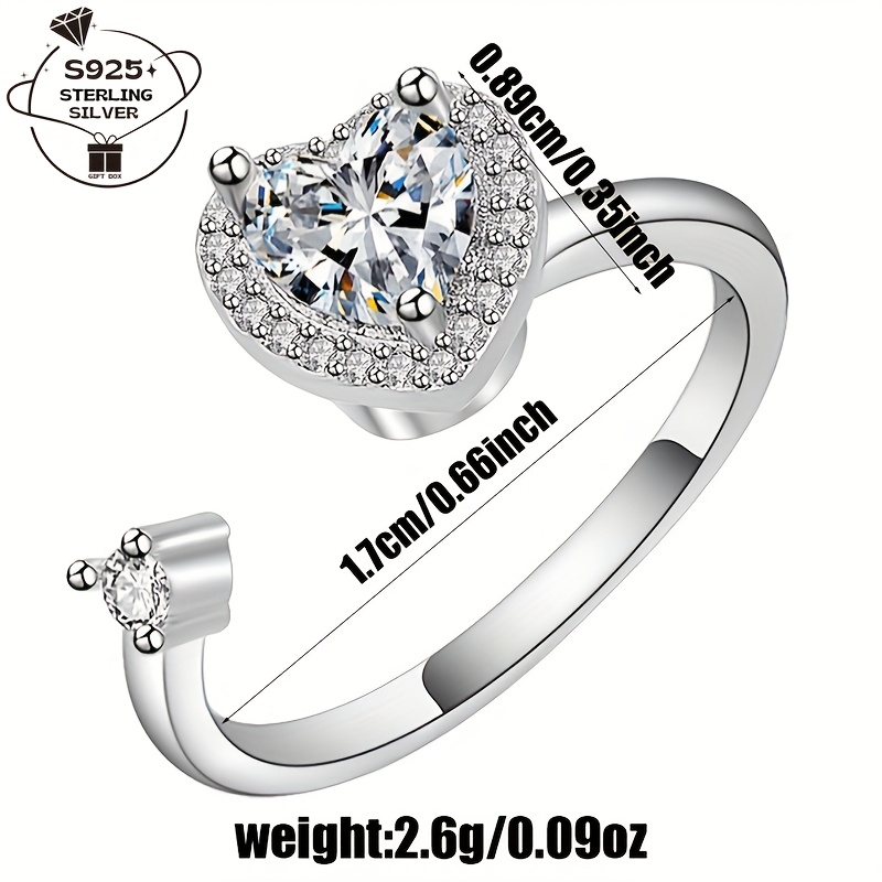 925 Silver Adjustable Heart Ring for Women